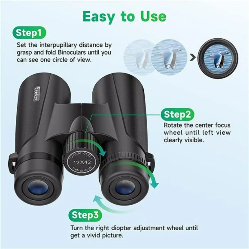12x42 HD Binocular for Adult & Kids w/  Large view, Clear Low Light Night Vision